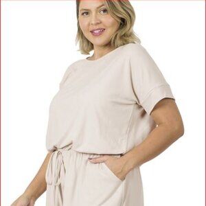 73 Zenana Sand Beige Romper Plus brushed dty romper with pockets